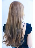 ハイライトカラーハニーベージュ秋色大人可愛いレイヤーロング