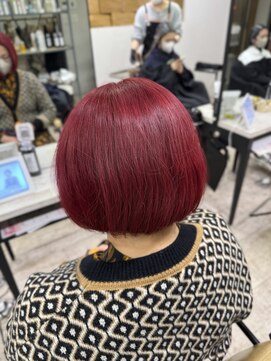 アジールヘア 所沢プロペ通り店(agir hair) ベルベットレッドケアブリーチワンレンボブ小顔レイヤー所沢韓国