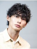 ハイライトメンズ波巻きスパイラルパーマサーフスタイルウルフ