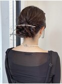 ヘアセット　シニヨンアレンジ　結婚式アレンジ