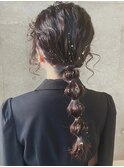 成人式ヘアセット　玉ねぎヘア　金箔