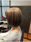 ワンレンボブ前下がりショート内巻きワンカール鎖骨ミディアム