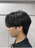 メンズセンターパートニュアンスパーマアップバング