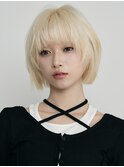 渋谷ブリーチカラーショートボブホワイトブロンドカラー金髪韓国