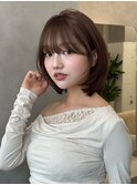 韓国ヘアボブレイヤーカット前髪あり暗髪ブラウンカラー髪質改善