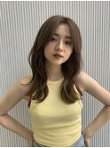 韓国ヘア顔周りレイヤーカットワンカール×ミルクティーアッシュ