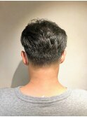 センターパートツーブロックバーバーショートくせ毛メンズカット