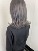 グレージュカラー切りっぱなしミディアム ぶつ切りボブ