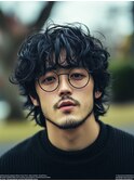 men'sマッシュウルフ　ストリート　カールパーマ