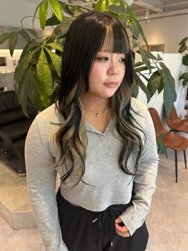 マルフェ 天王寺(marfe) 【marfe】黒髪インナーカラー＿ベージュ＿ブリーチ＿ロング