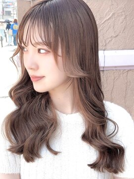 外流れ・小顔効果・ロング巻き・ナチュラルブラウン・清潔感ヘア