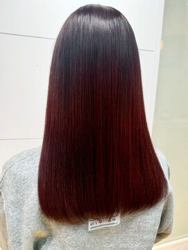 カミラボ(KAMI LABO) 髪質改善ストレート セミロング レッドカラー 縮毛矯正 ツヤ髪