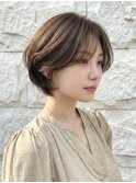 夏カラー透明感ふんわり斜めバングショートボブ30代40代p上尾