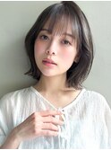 斜めバングナチュラルショート前髪美髪うるツヤ夏薄めバングF