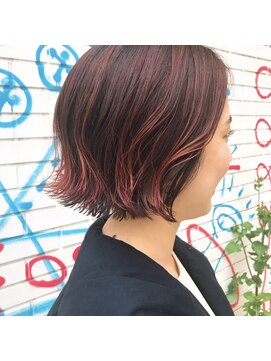 フェンヘアーアイス 中目黒(Fen.hair ici) 切りっぱなしボブ レッドカラー ハイライト ポイントカラー