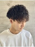 スペインカール束感ショートツーブロックマッシュパーマ