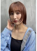 レイヤーボブ/顔まわりレイヤー/外ハネボブ/暖色系カラー