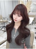 小顔 ロング レイヤーカット ハッシュカット ブルーブラック