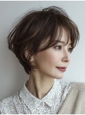 大人ショート 白髪ぼかし 白髪染め ハイライト 40代50代60代