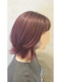マロンベージュ/Ａラインボブ/くびれヘア/ピンクカラー