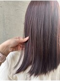 透け感ストレートロブ×大人可愛いピンクブラウン艶カラー
