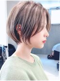 say.ショートボブ耳掛けショートローズブラウンイメチェン