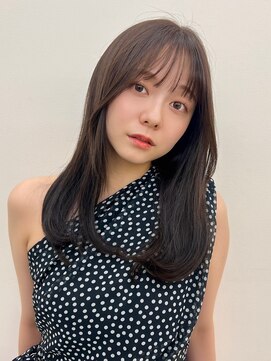 ノク 渋谷(nok) 大人可愛いオリーブベージュ前髪カット顔まわりレイヤー