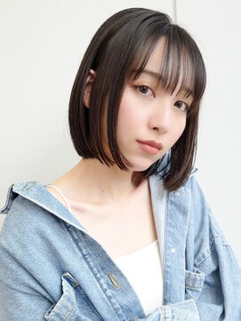黒髪ショートボブ/ミニボブ/切りぱっなし/ストレート