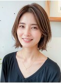 髪質改善透明感カラーアッシュグレージュ外ハネボブ小顔夏カラー