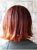 レッドオレンジ×切りっぱなしボブ