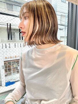 トルネード(TORNADO) 前髪あり切りっぱなしボブパーマ 極細ハイライト スプリングt224