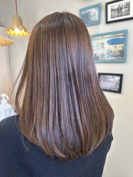 エルデ ナインズ ヘアー スタンド 川口店(elde 9's HAIR STAND) ピンクベージュorインナーグレージュの厚めバング大人ヘア