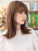外ハネミディアムレイヤー小顔クラゲヘアーh420代30代40代