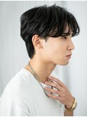 ビジネス重めブラッククロップ短髪フェザーマッシュF上尾