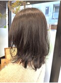 ロングショートワンカールパーマカーキグレージュ前髪錦糸町