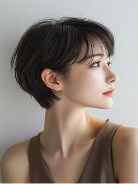 フレイムス ヘアアンドリラックス 大宮東口店(Frames) 20代30代40代ナチュラル大人可愛耳掛けショートスタイル