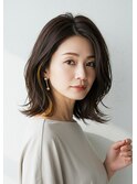 30代40代50代外ハネミディアム大人イヤリングカラー髪質改善