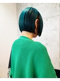 ターコイズブルー　アンブレラカラー　ミニボブ　切りっぱなし