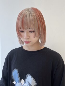 ハイブ 金沢(Hive) ブリーチハイトーンカラーショートボブツヤ髪スタイル髪質改善
