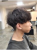 刈り上げマッシュ波巻きスパイラルパーマメンズショート