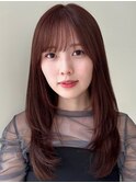 顔周りレイヤーカットロングレイヤーベージュカラー