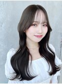 大人可愛いレイヤーカット透明感カラー暗髪ロングデザインカラー