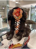 ハーフアップ三つ編みロープ編みこみ