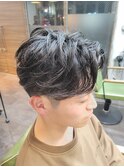 フェザーパーマ×センターパート