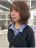 柔らかいオレンジブラウン顎下2cmボブ