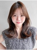 セミディ夏エアリーカール似合わせカットうる艶髪薄めバング