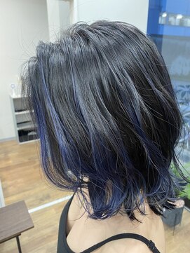 ホーミー(Homey) ミディアムワンレンスタイル×ネビージュハイライト