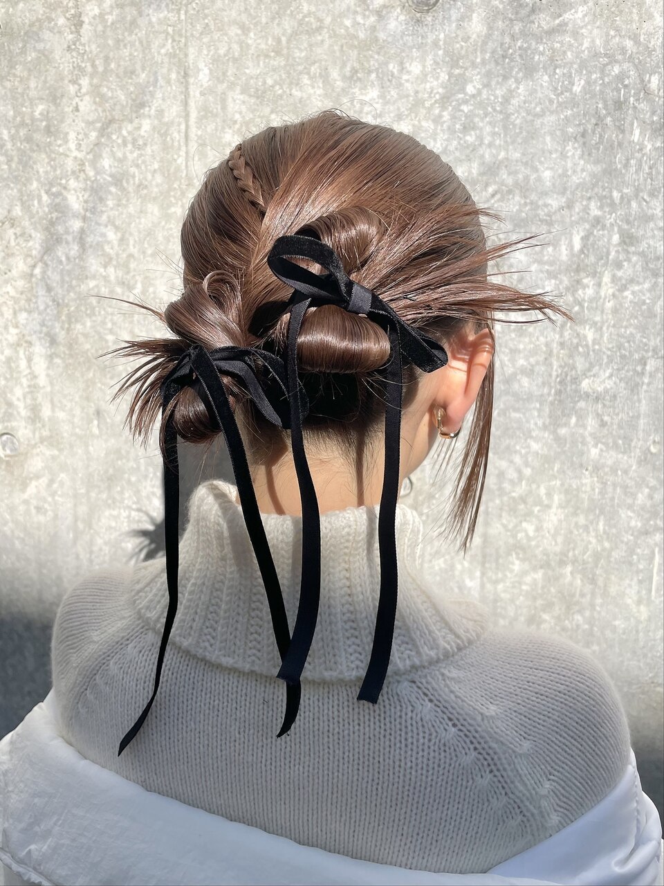 ヘアセット カチモリ ツインアレンジ タイトヘア ベロアリボン