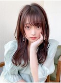 シャギーレイヤーロング韓国ワンホンヘアシースルーぱっつん前髪