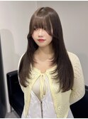15420オリーブグレージュ韓国風巻きレイヤーカットくびれヘア